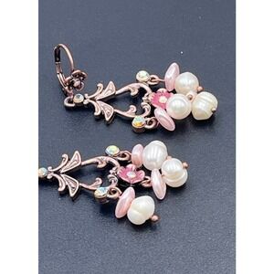 Kirks Folly Vintage Pearl Swarovski Crystals Rose Gold Lever‎ Back Earrings
